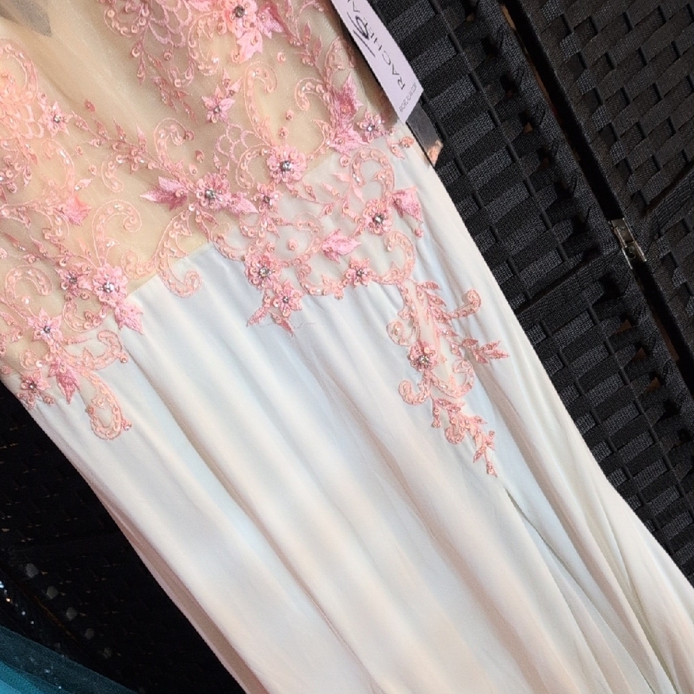 Rachel Allan Pink Appliqué Illusion Bodice Maxi Dress - Picture 4 of 11